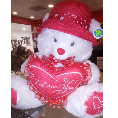 TEDDY BEAR WITH HAT/I LOVE YOU HEART 10"