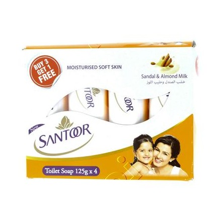 Santoor Soap Sandal and Almond Milk 125 G × 4