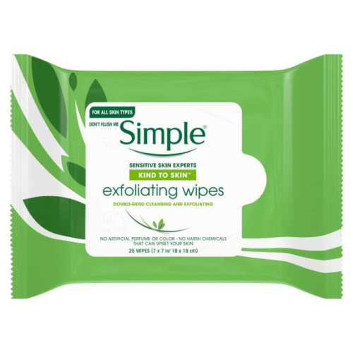 Simple Kind to Skin Kind to Skin Exfoliating Makeup Remover Wipes, 25 ct