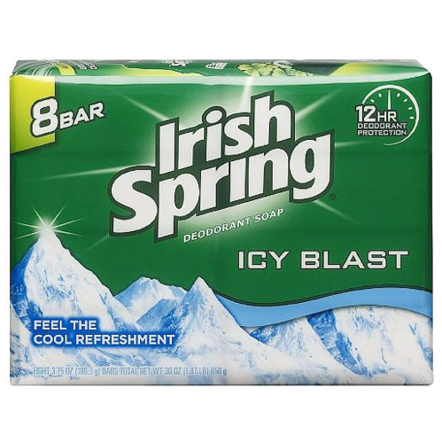 Irish Spring Icy Blast Deodorant Bar Soap 3.75 oz, 8 Bars