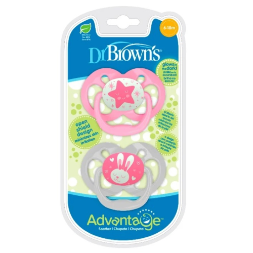Dr. Brown’s Advantage Pacifier – Stage 1, Glow in the Dark, 2-Pack, 6-18M