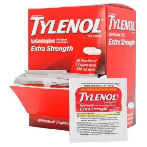 Tylenol Acetaminophen Extra Strength 2 Caplets Each, 500 mg