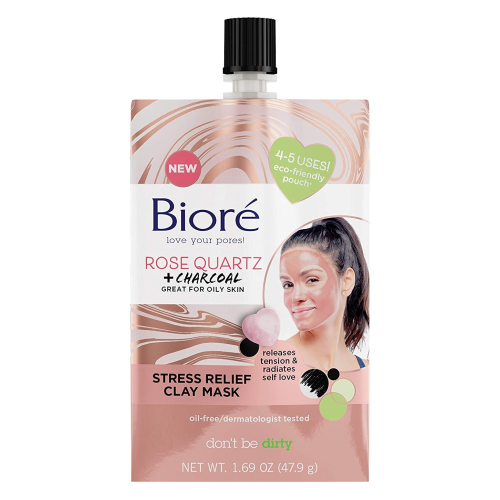 Bioré Rose Quartz + Charcoal Stress Relief Clay Mask, 1.69 Ounce, Purifying Face Mask, Dermatologist Tested, Noncomedogenic, Oil Free, Vegan Friendly, Cruelty Free