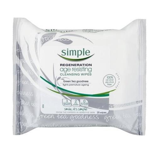 Simple Regeneration Age Resisting Cleansing Wipes - 25 Wipes Green Tea