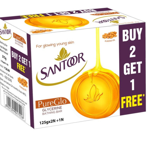 Santoor Pure Glow Glycerine Soap 125 G × 3