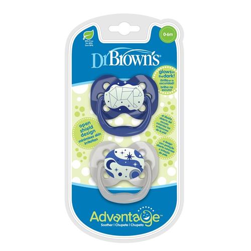 Dr. Brown’s Advantage Pacifier – Stage 1, Glow in the Dark, 2-Pack, Blue, 0-6 m