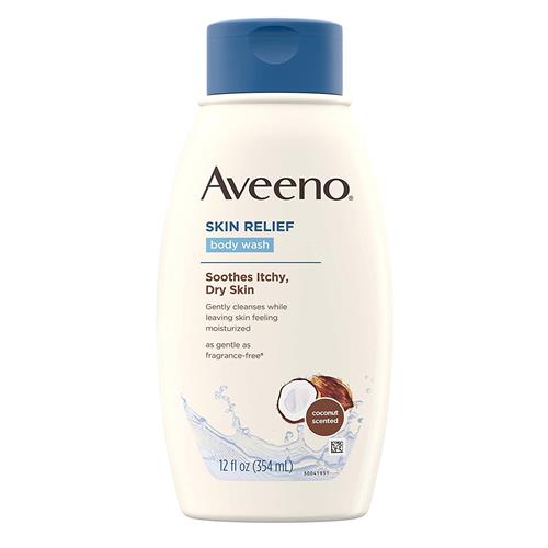 Aveeno Skin Relief Body Wash with Coconut Scent & Soothing Oat, Gentle Soap-Free Body Cleanser for Dry, Itchy & Sensitive Skin, Dye-Free & Allergy-Tested, 12 fl. oz