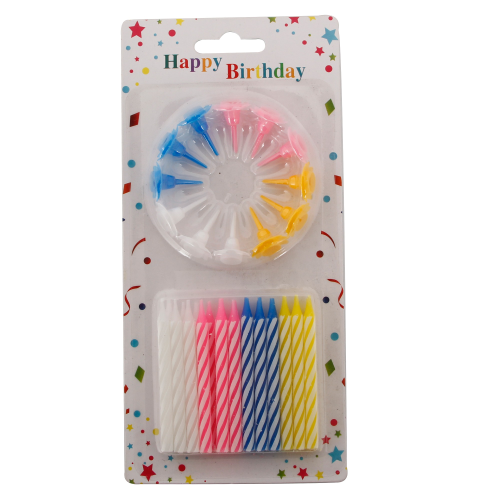 Party Candles With Holder, 24pcs