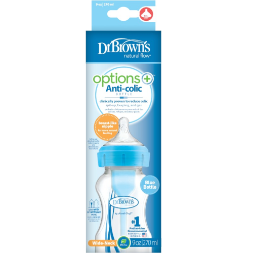 Dr. Brown’s Options+, Wide-Neck Baby Bottle, 270 ml, Blue