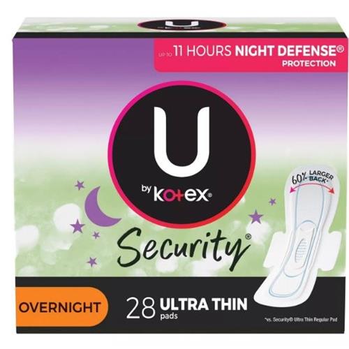 U by Kotex Security Ultra Thin Overnight Feminine Pads with Wings - 28ct