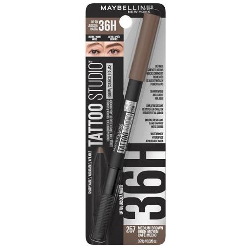 Maybelline Tattoo Studio 36H Pigment Brow Pencil, 257 Medium Brown - 0.026oz