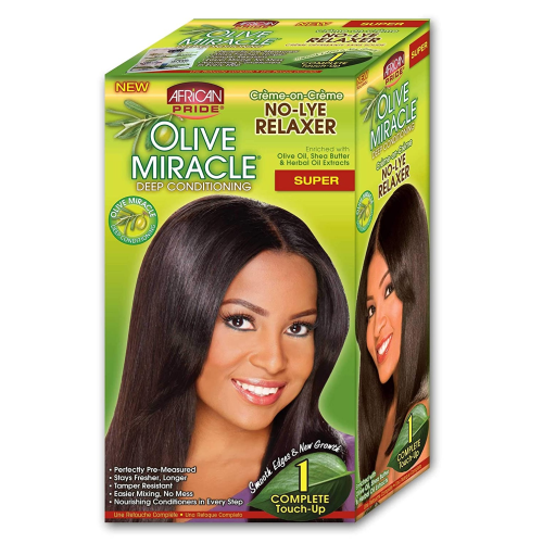 African Pride Olive Miracle Deep Conditioning No Lye Hair Relaxer, Super Kit, 1 Touch Up Kit