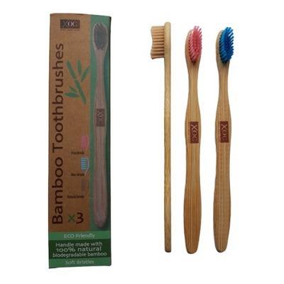 XOC Biodegradable Bamboo Toothbrush Eco Friendly Soft Bristles - Pack of Three