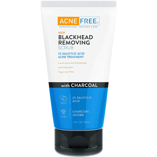 Acne Free Blackhead Removing Exfoliating Face Scrub with 2% Salicylic Acid and Charcoal Jojoba - Daily Wash, Skin Care Face Scrub Acne Treatment For Men Women and Teens With Acne Prone Skin - 5 oz