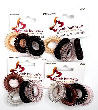 Pink Butterfly No Crimp Coil Hair Ties