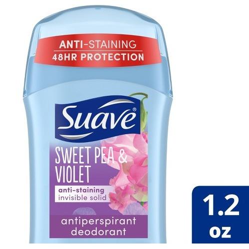 Suave Anti-Staining Invisible Solid Antiperspirant Deodorant, Sweet Pea & Violet 34g