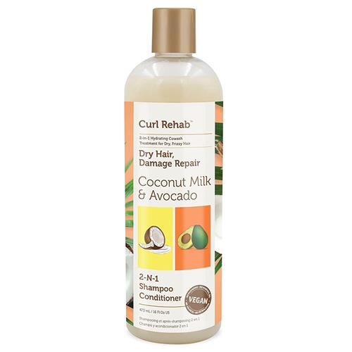 Curl Rehab Dry Hair/Damage Repair Treatment 2 in 1 Shampoo Conditioner, Enriched with Coconut Milk & Avocado, 16 Oz