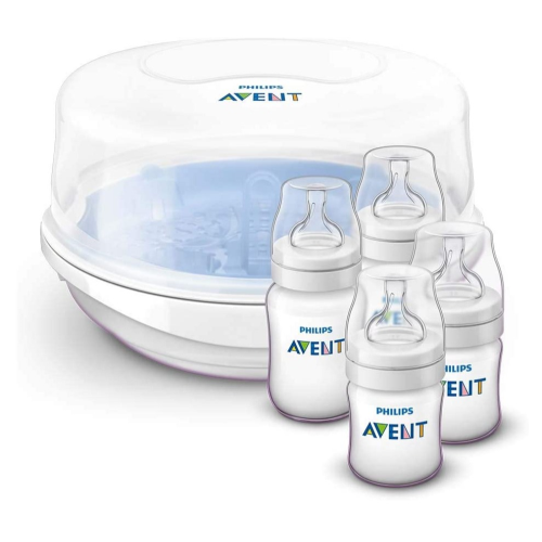 Philips Avent Microwave Steam Steriliser with 4 Philips Avent Classic+ Baby Bottles