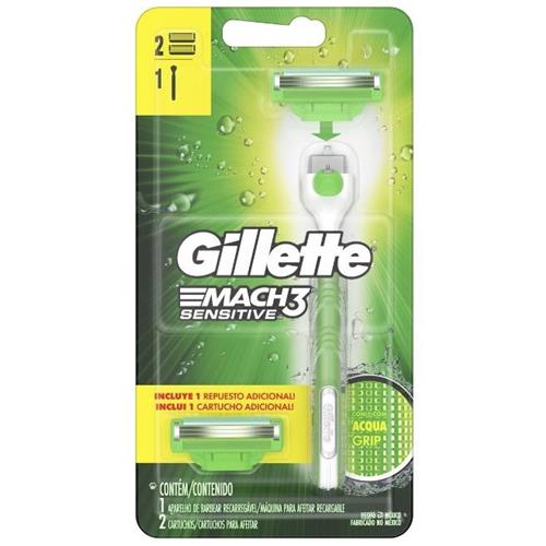 Gillette Mach3 Aqua-Grip Shaver + 2 Charges For Sensitive Skin