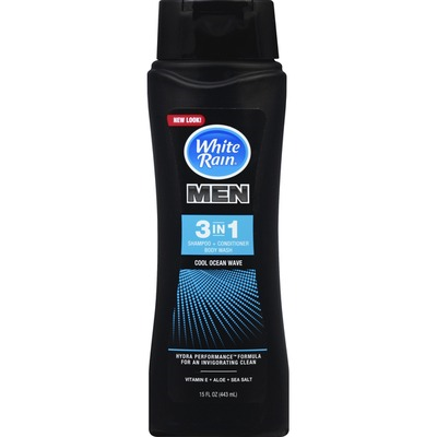 White Rain Men's 3-in-1 Shampoo + Conditioner + Body Wash, Ocean Wave, 15 oz