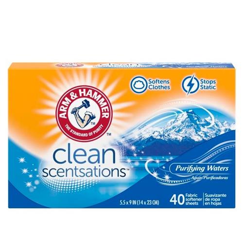 Arm & Hammer Fabric Softener Sheets, 40 Sheets, Purifying Waters