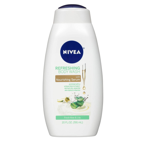 NIVEA Refreshing Fresh Aloe and Body Wash - with Nourishing Serum, Bottle Lily 20 Fl Oz