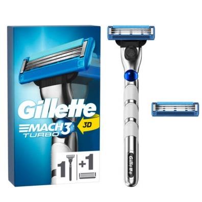 Gillette Mach 3 Turbo 3D Action Razor Handle + 2 Blade Refills