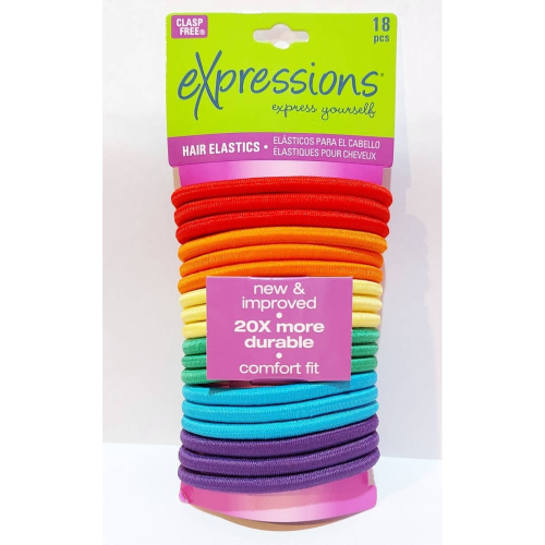 EXPRESSIONS ROUND ELASTIC HAIR ELASTICS - BRIGHT COLOURED 18PCS