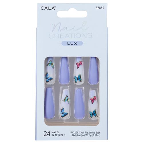 Cala Nail Creations Lux Press On Nails Blue Butterfly 24's Long