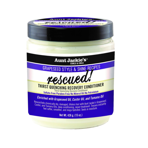 Aunt Jackie's Grapseed Style and Shine Recipes Rescued Thirst Quenching Hair Recovery Conditioner Repair Treatment, Sals in Moisture, 15 oz