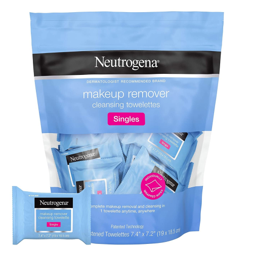 Neutrogena Facial Cleansing Towelette Singles, Daily Face Wipes to Remove Dirt, Oil, Makeup & Waterproof Mascara, Gentle, Alcohol-Free, Individually Wrapped, 20 Count
