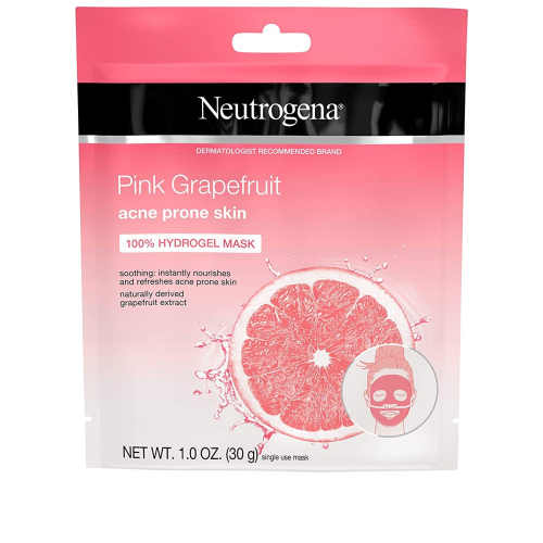 Neutrogena Pink Grapefruit 100% Hydrogel Acne Sheet Face Mask with Naturally-Derived Grapefruit Extract, Single-Use Soothing & Refreshing Acne-Fighting Face Mask, Non-Comedogenic, 1 ct