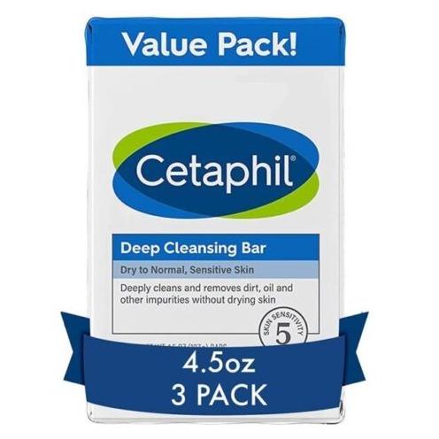 Cetaphil Deep Cleansing Face & Body Bar for All Skin Types, 3 Count 4.5 fl oz