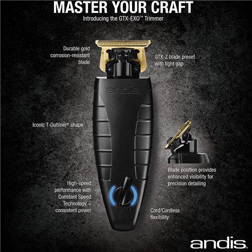 Andis GTX-EXO Professional Lithium-Ion Electric Beard and Hair Trimmer With Charging Stand, Black