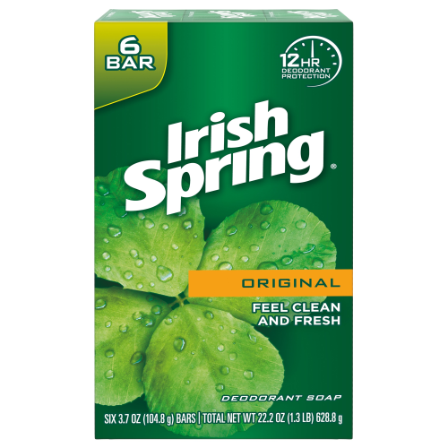 Irish Spring Original Deodorant Bar Soap for Body and Hands - Washes Away Bacteria - 6pk - 3.7oz Each