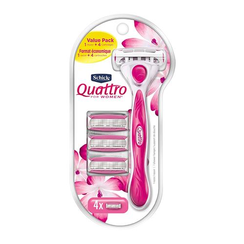 Schick Quattro 4 For Women Sensitive Aloe Shaver With Free Refills