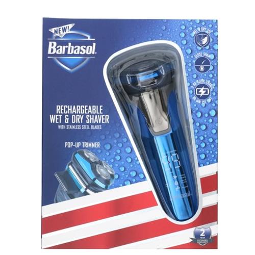 Barbasol Rechargeable Electric Wet and Dry Rotary Shaver with Stainless Steel Blades, Pop Up Trimmer & LCD Screen