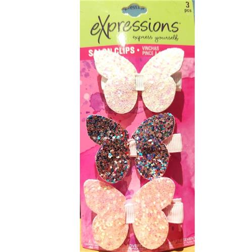 Expressions 3Pc Glitter Butterfly Salon Clips