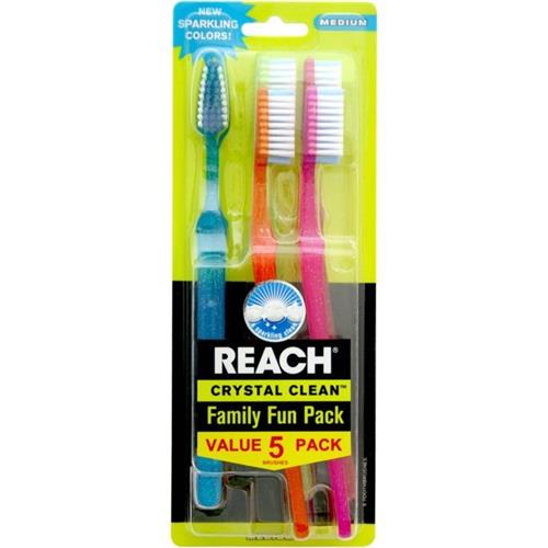Reach Crystal Clean Family Fun 5 Pack Toothbrushes Medium