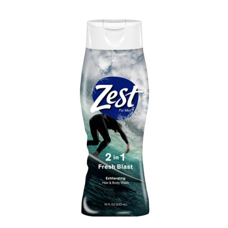 Zest 2 In 1 Men's Exhilarating Hair & Body Wash, Fresh Blast 18 oz