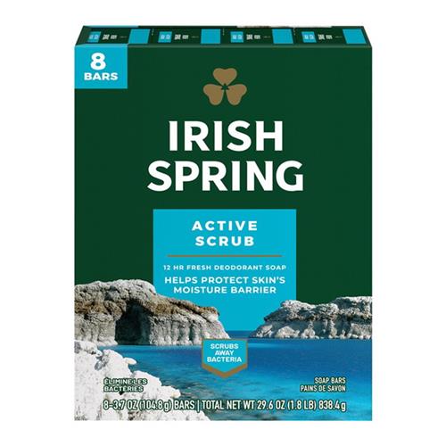 Irish Spring Active Scrub Deodorant Bar Soap 3.75 oz, 8 Bars