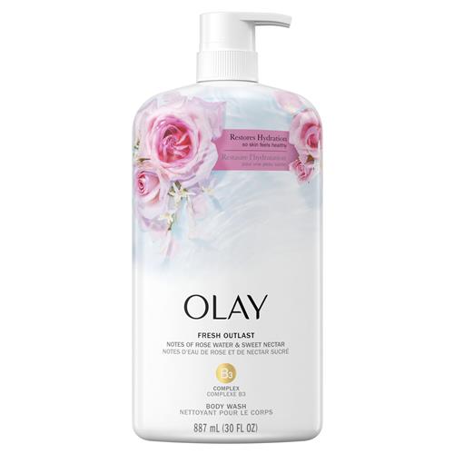 Olay Fresh Outlast Rose Water & Sweet Nectar Body Wash, 30 fl oz