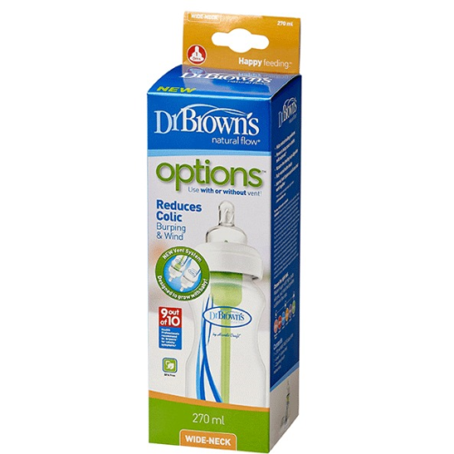 Dr Brown's Options+ Wide Neck Feeding Bottle With Level 1 Teat 270ml 1-Pack