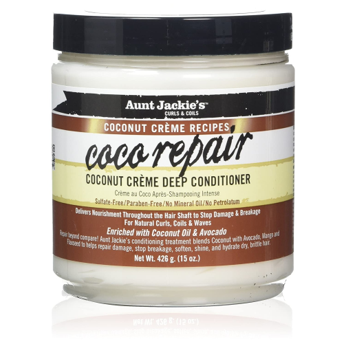 Aunt Jackie's Coconut Crème Recipes Coco Repair, Deep Coconut Cream Conditioner, Repairs and Restores Damaged Hair, 15 Ounce Bottle