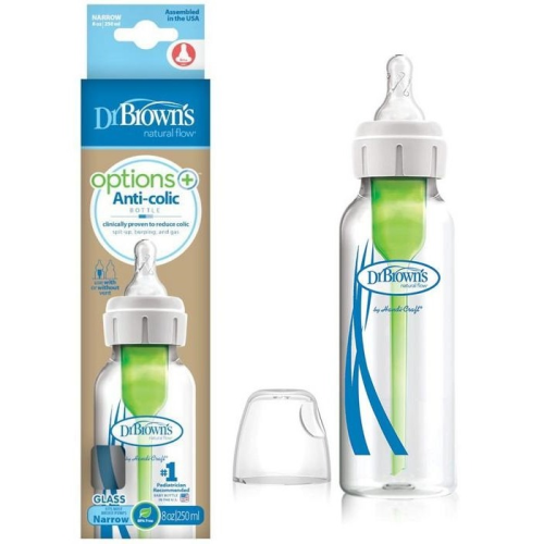 Dr. Brown's Natural Flow Options + Narrow Glass Baby Bottle 8OZ/250ML