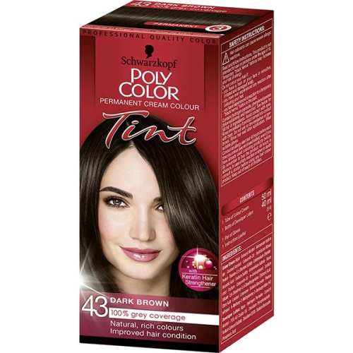 SCHWARZKOPF POLY COLOR TINT 43 DARK BROWN PERMANENT CREAM COLOUR